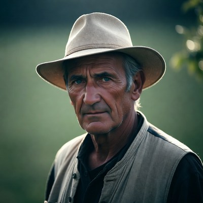 Elderly man wearing beige hat outdoors
