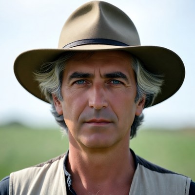 Man wearing beige cowboy hat