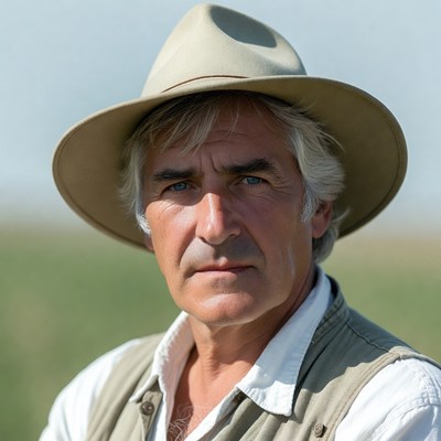 Older man wearing beige cowboy hat
