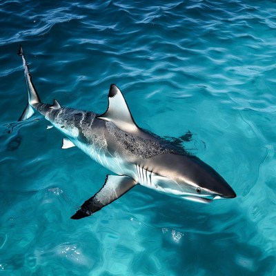 Blacktip shark swimming in turquoise water