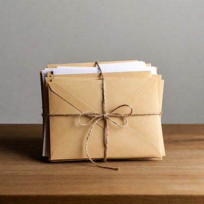 Stack of envelopes tied with twine