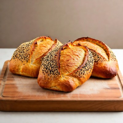 Three Sesame Seed Breads on Board