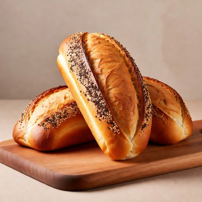 Stacked Sesame Seed Baguettes on Board