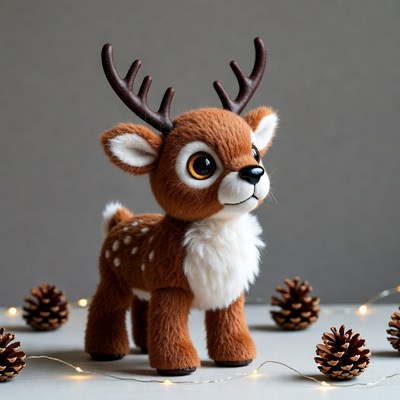 Cute plush reindeer with pine cones
