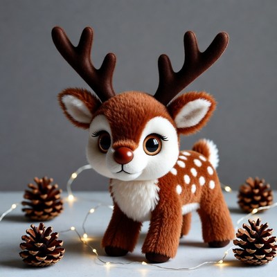 Cute plush reindeer with pinecones