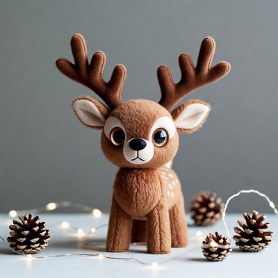 Cute plush reindeer with pinecones