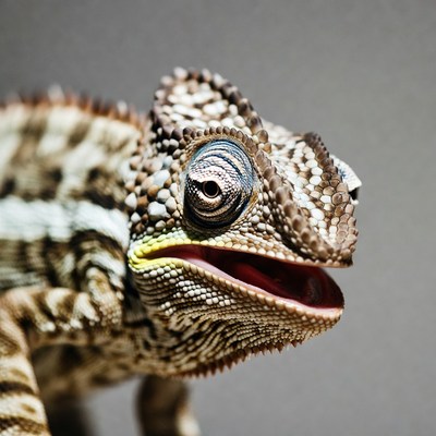 Chameleon with open mouth