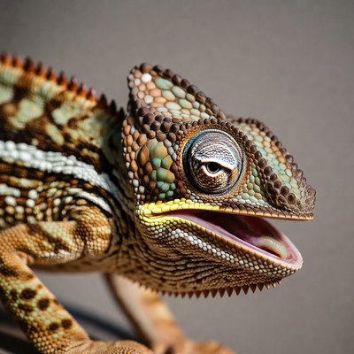 Chameleon with open mouth