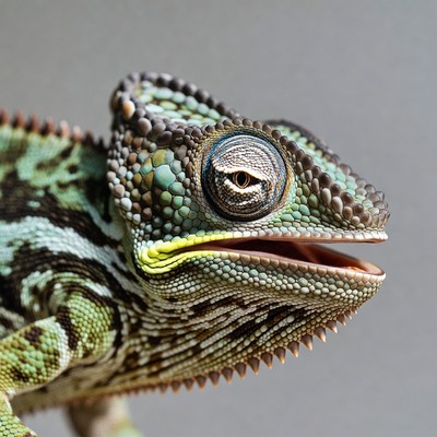 Chameleon with open mouth