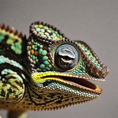 Chameleon with open mouth