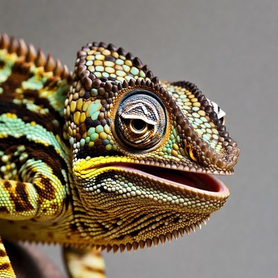 Chameleon with open mouth