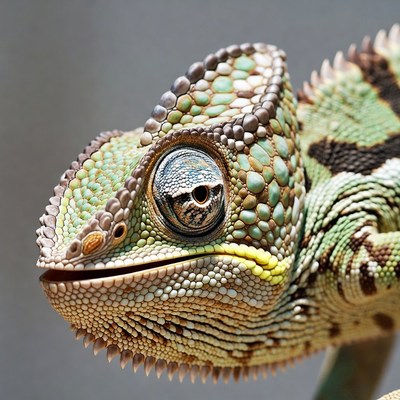 Close-up green chameleon portrait