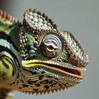 Close-up chameleon with open mouth