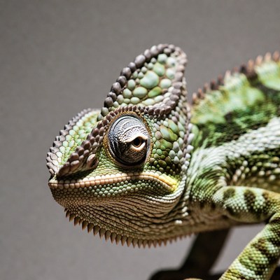 Green chameleon close-up portrait