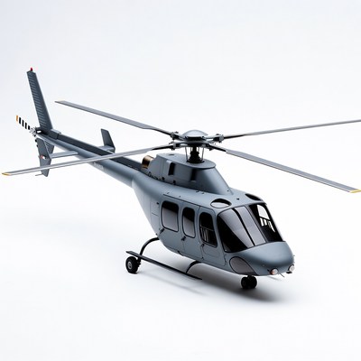 Gray military helicopter on white background