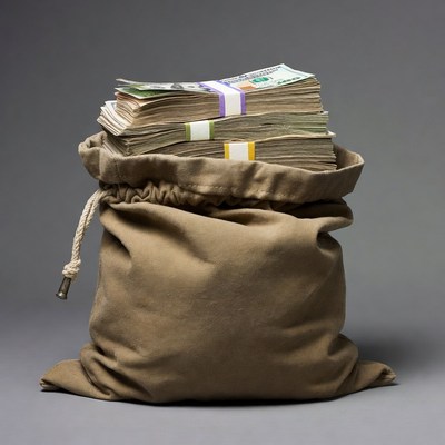Money Bag Overflowing with Cash