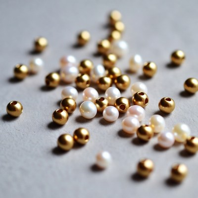 Scattered Gold and White Beads