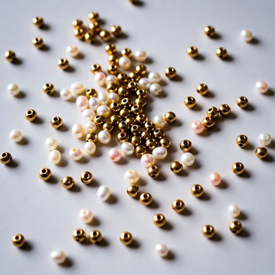 Scattered Gold and White Beads