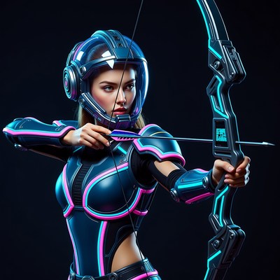 Futuristic Woman Shooting Bow and Arrow