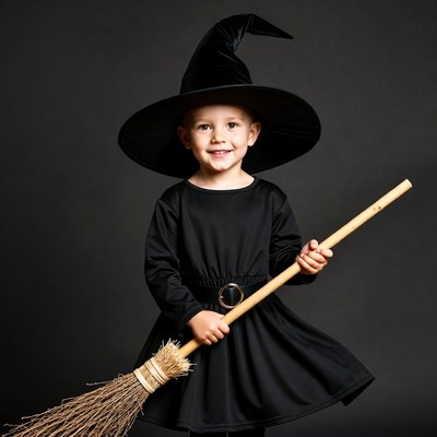 Girl in witch costume holding broom
