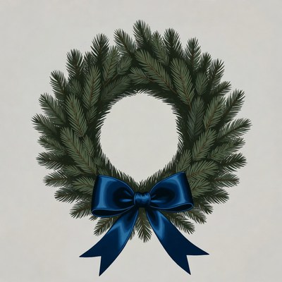 Blue Ribbon Christmas Wreath