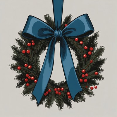 Blue Bow Christmas Wreath
