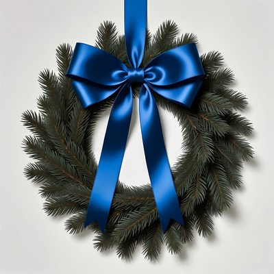 Christmas Wreath with Blue Bow