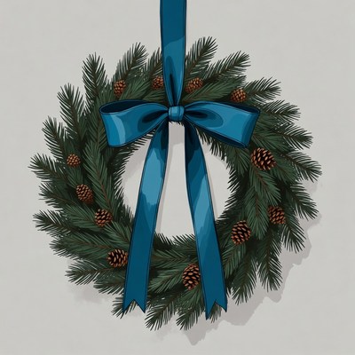 Christmas Wreath with Blue Bow