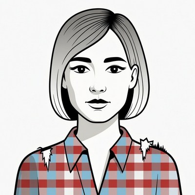 Woman in torn plaid shirt illustration