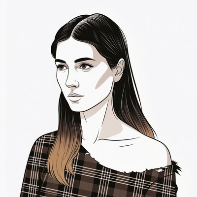 Woman in plaid off-shoulder top
