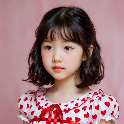 Asian girl in red heart dress