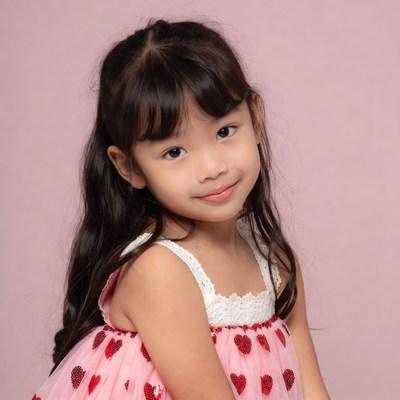 Asian girl in pink heart dress