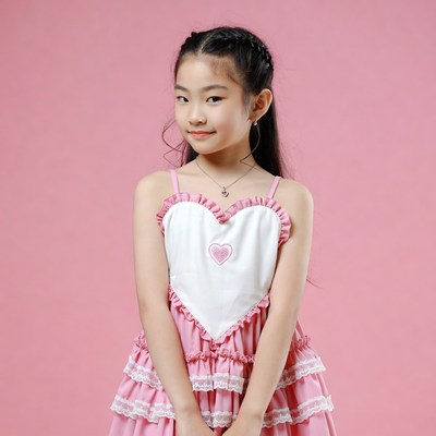 Asian girl in pink heart dress