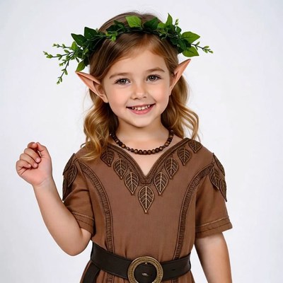 Girl in elf costume with leaf crown