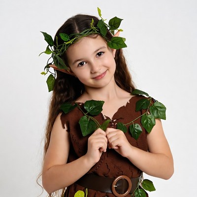 Girl in elf costume with leaf crown