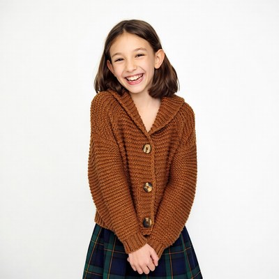 Smiling girl in brown cardigan