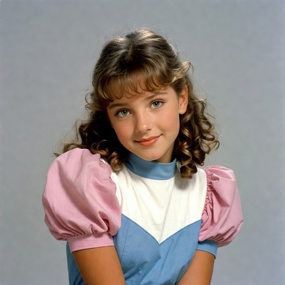 Young girl in pink blue dress