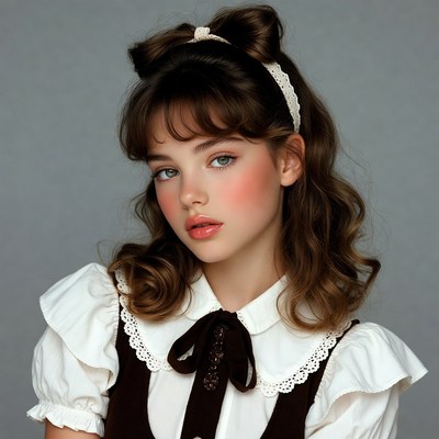 Girl in lace bow hair and blouse