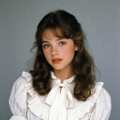 Girl in white ruffled blouse