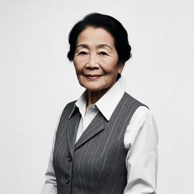 Elderly Asian woman in vest suit