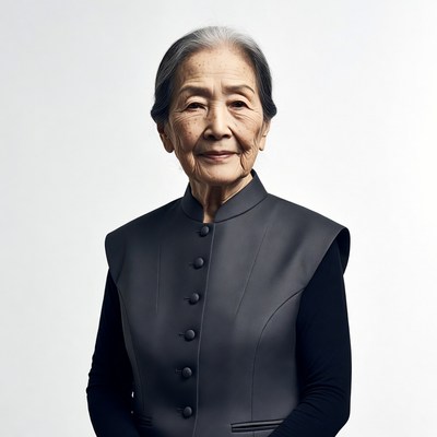 Elderly Asian woman in black qipao