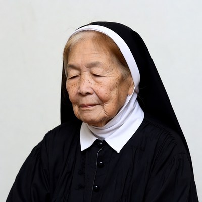 Elderly Asian nun in habit