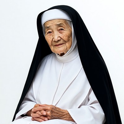 Elderly Asian nun smiling