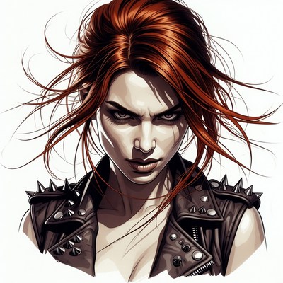 Redhead Woman in Spiked Leather Jacket