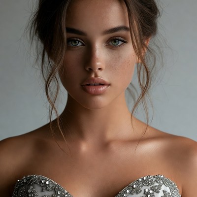 Beautiful woman in beaded gown