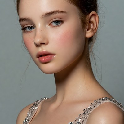 Beautiful young woman in beaded dress