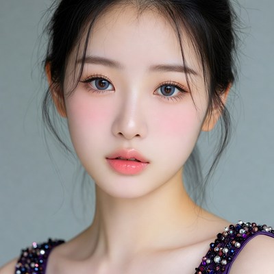 Asian woman with pink blush makeup