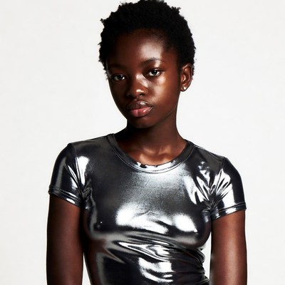 African-American woman in silver shirt