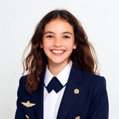 Smiling girl in navy school uniform