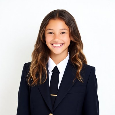 Girl in school uniform smiling